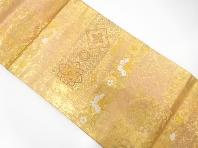 JAPANESE NAGOYA OBI / WOVEN STRIPE & FLOWER CREST